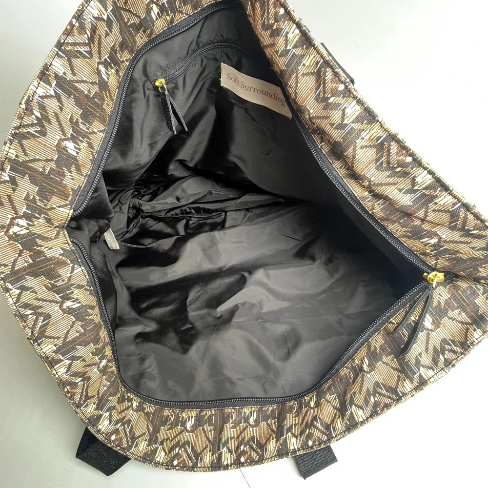 NWT‎ Soft Surroundings Gold Metallic Floral Weekender Carryall Tote